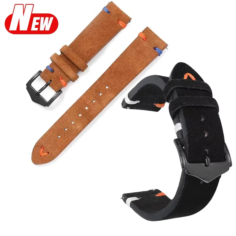 Vintage-Style Genuine Leather Watch Strap, 20mm/22mm