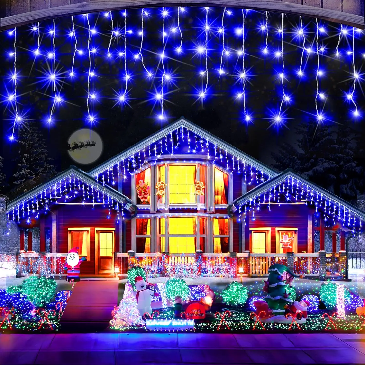 thumbnail image 1 of Guirnalda de luces navideñas para exteriores, guirnalda de luces LED con forma de carámbano de 4 m y 20 m, para decoración de Año Nuevo, 1 of 5