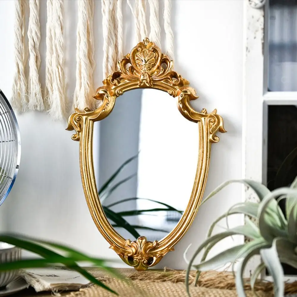 

Elliptical Shape Embossed Hanging mirror Art Craft Vintage Elliptical Wall-mounted Mirror Golden Nordic Gold Frame Mirror