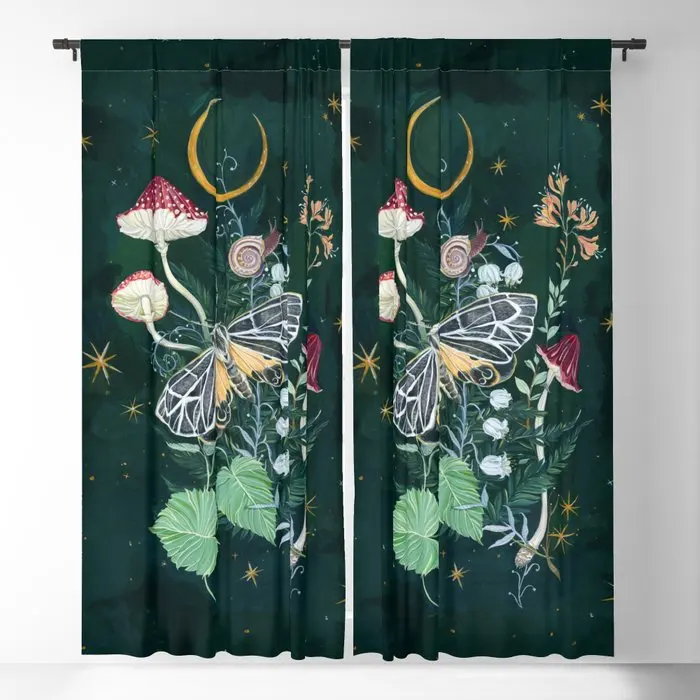 

Mushroom Night Moth Blackout Curtains 3D Print Window Curtains For Bedroom Living Room Decor Window Treatments