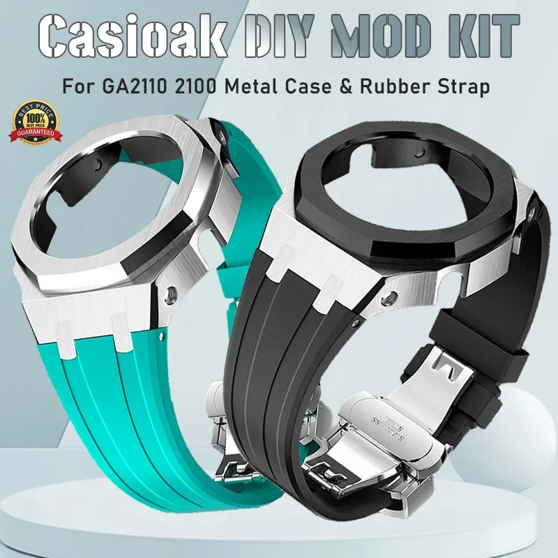 Mod Kit Custodia In Metallo In Acciaio Inossidabile Per Casioak Ga2100 2110 Cinturino In Gomma Metallizzazione Per Kit Mod Casioak Gab2100 Con Viti Co