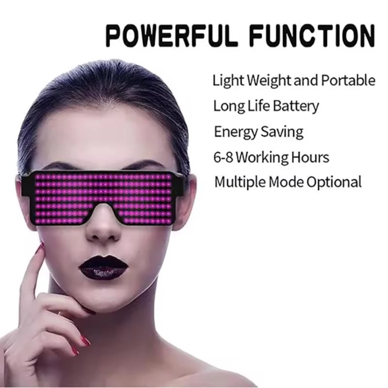 Lunettes LED Bluetooth Rechargeables - Affichage Personnalisable Texte/Animations - Pour Fêtes Et Spectacles