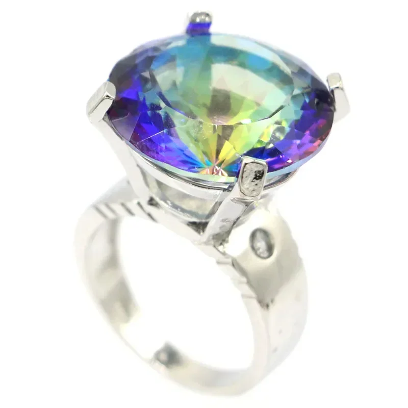 12g Customized 925 SOLID STERLING SILVER  Rings Unique Round Fire Rainbow Mystic Topaz Pink Morganite Green Amethyst Mens Sz