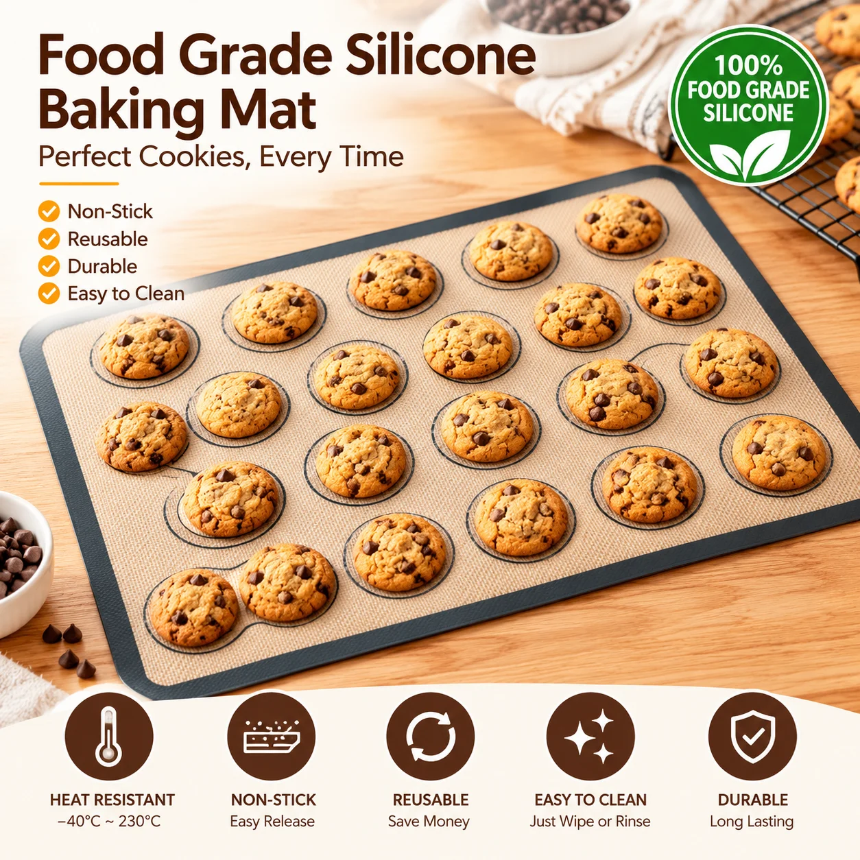Premium Non-Stick Silicone Baking Mat Set - Heat Resistant & Reusable