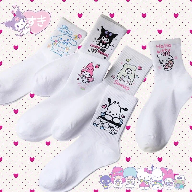 

Хит продаж 2024, 6 шт., хлопковые носки Sanrio Kuromi Hello Kitty, милые весенние мягкие спортивные стильные удобные аниме милые носки