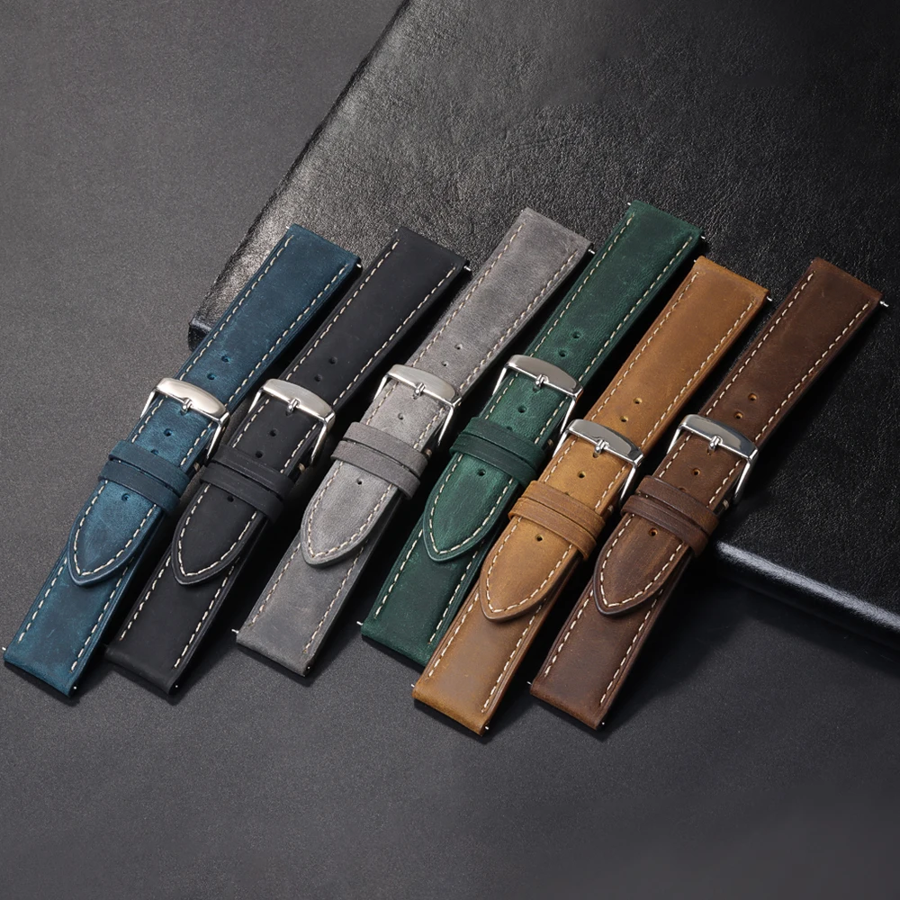 Vintage Dark Brown Cowhide Leather Quick Release Watch Strap