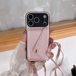 Luxury Leather Crossbody Wallet Case with Card Holder and Shockproof Design - iPhone 15 Plus (Pink)