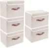 Foldable Storage Boxes with Lids 5 Pack Fabric Storage Bins with Lids, Room Organization, Office Storage, Toys - Beige 2