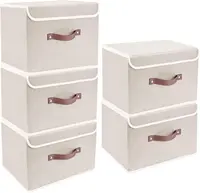 Foldable Storage Boxes with Lids 5 Pack Fabric Storage Bins with Lids, Room Organization, Office Storage, Toys - Beige 2
