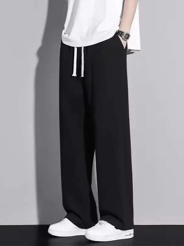 남성 캐주얼 스트레이트 레그 드로스트링 스웨트팬츠 다용도 레저 롱 트라우저 학생 스포츠 팬츠 폴리에스터 섬유 신축성