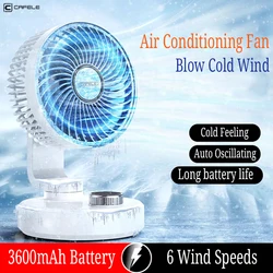 CAFELE Desk Fan Auto Swing USB Fan Summer Cool Gadgets Portable 3600mAh Rechargable Cooler 6 Gears For Home Office Use