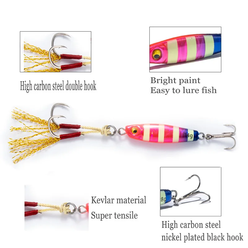 Feather Fishing Colorful Carbon Metal Jig Lure Spinning Spoon Artificial Bait Bass Hook of Minnow Sinking Casting Pesca Tackle 5