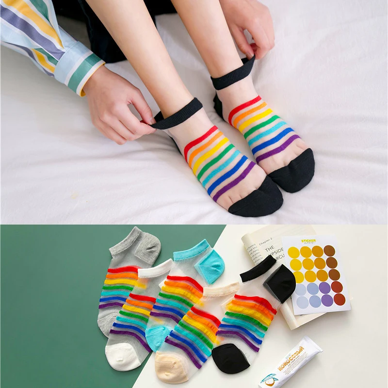 1 Pair Women Girls Korean Fashion Dots Ankle Socks Antislip Silk Stockings  Students Boat Socks