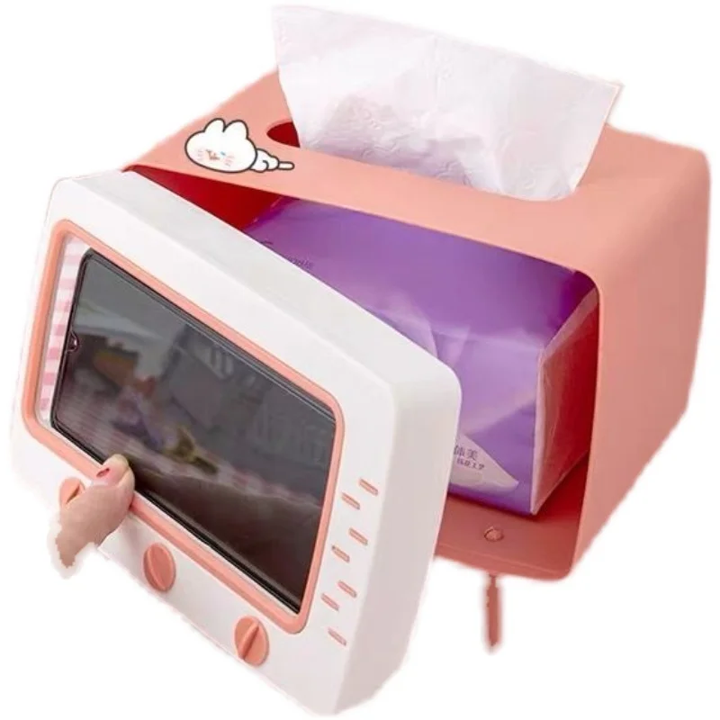 Cute Plastic Tissue Box Home Multifunctional Kawaii Desktop TV Tissue Box Case Simple Creative Storage Napkin Holder Paper Tray tissue dispenser tissue box