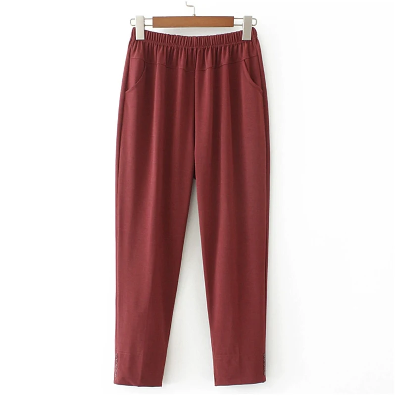 Summer New Solid Color Fashion Elastic Waist Straight Pants Women Casual Loose Elegant Thin Pockets Patchwork Ankle Length Pants