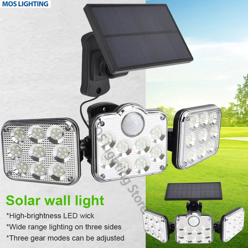 

Solar Led Light Outdoor Garden Lights 3 Head 270° Wide Angle With 3 Lights Mode Sensor Outdoor Lighting Wall Light For Garden