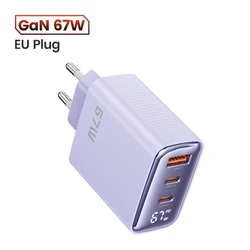 Toocki 67W GaN Charger with Digital Display and Fast Charging USB - C Port - EU Purple