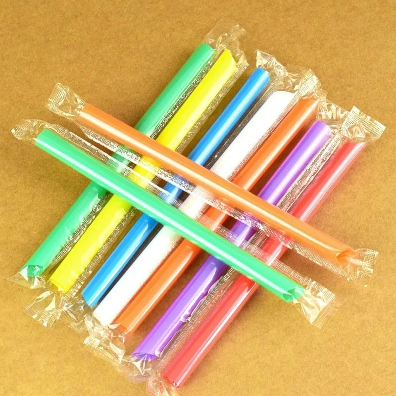 100pcs Disposable Straws Multicolor Big Wide MilkTea Milkshake Plastic Drinking Straw for Wedding Party Supplies Bar Accessories