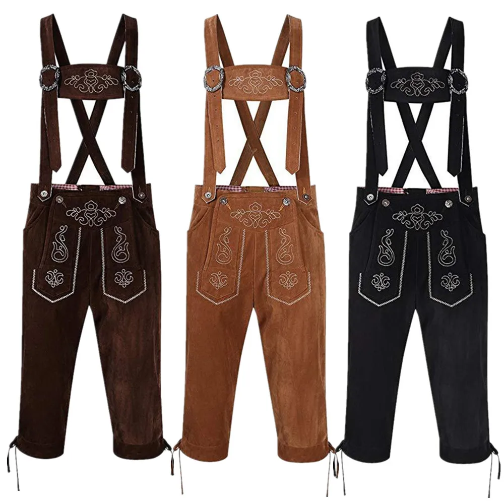 

Traditional Oktoberfest Lederhosen Costume Bavarian German Beer Costume Shirt Shorts Hat Men Women Halloween Cosplay Dress