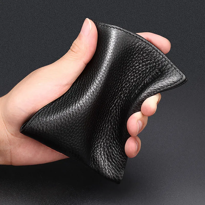 Lychee Pattern Cowhide Leather Men's Wallets ID Credit Card Holders Short Coin Purses Money Bag Clip Driver License Cover