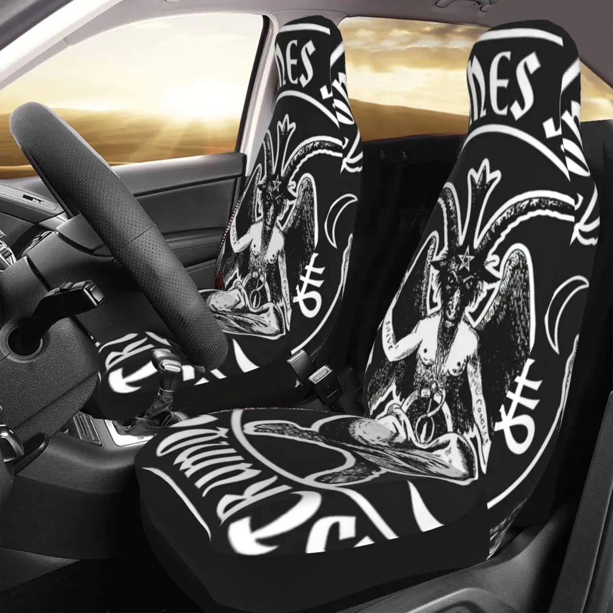 

Baphomet Satanic Crosses With Hail Satan Car Seat Cover Custom Printing Universal Front Protector Accessories Cushion Set