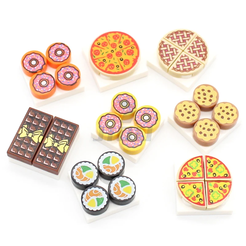 Mini Food Kitchen Accessories Toys Building Blocks Parts Hamburger Pizza Fries Cake Dessert Chocolate Cookies MOC Assemble Brick 4