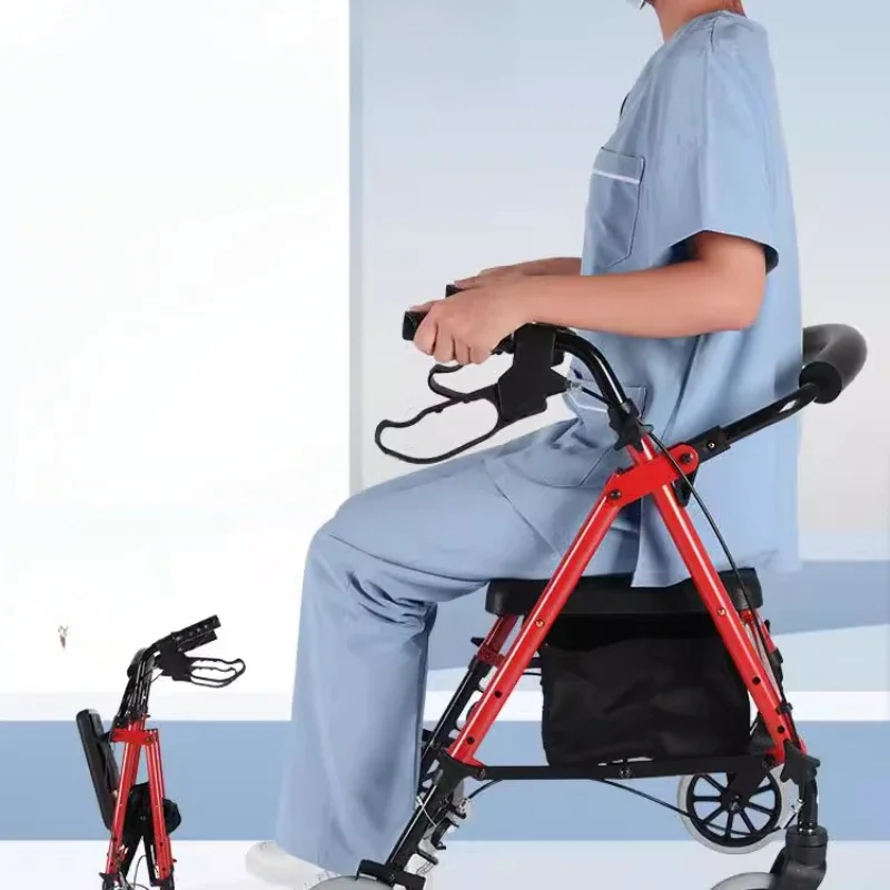 Walking Aid for The Elderly, Safe and Seatable Walker, Adjustable Height Assisted Mobility Scooter, One-Touch Folding Trolley 5
