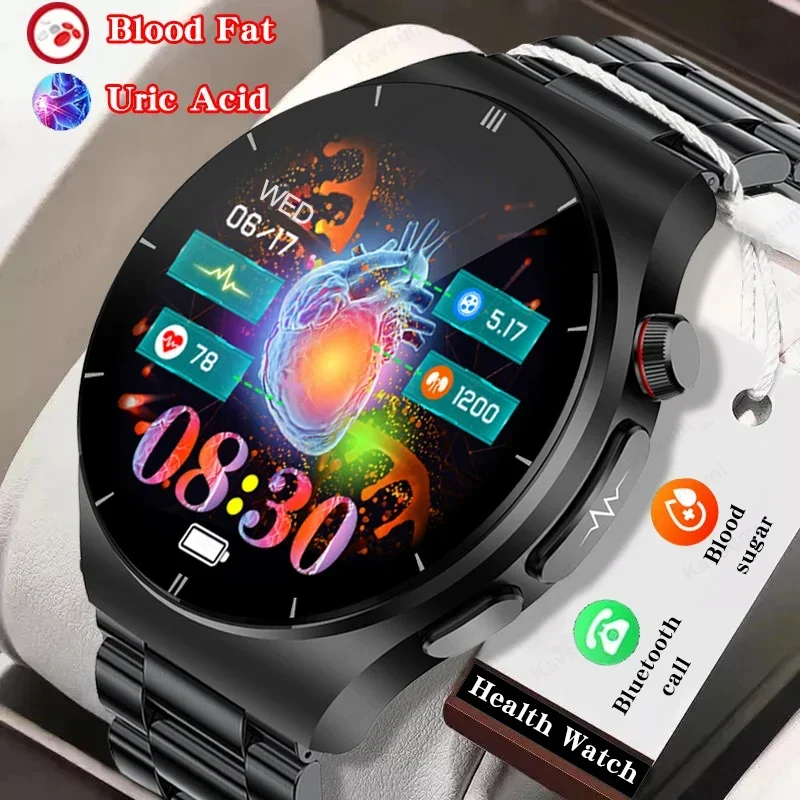 New Blood Sugar Smart Watch Health Blood Lipid Monitor Dell'Acido Urico Ecg + Ppg Health Monitoring Watch Bluetooth Call Smartwatch Men
