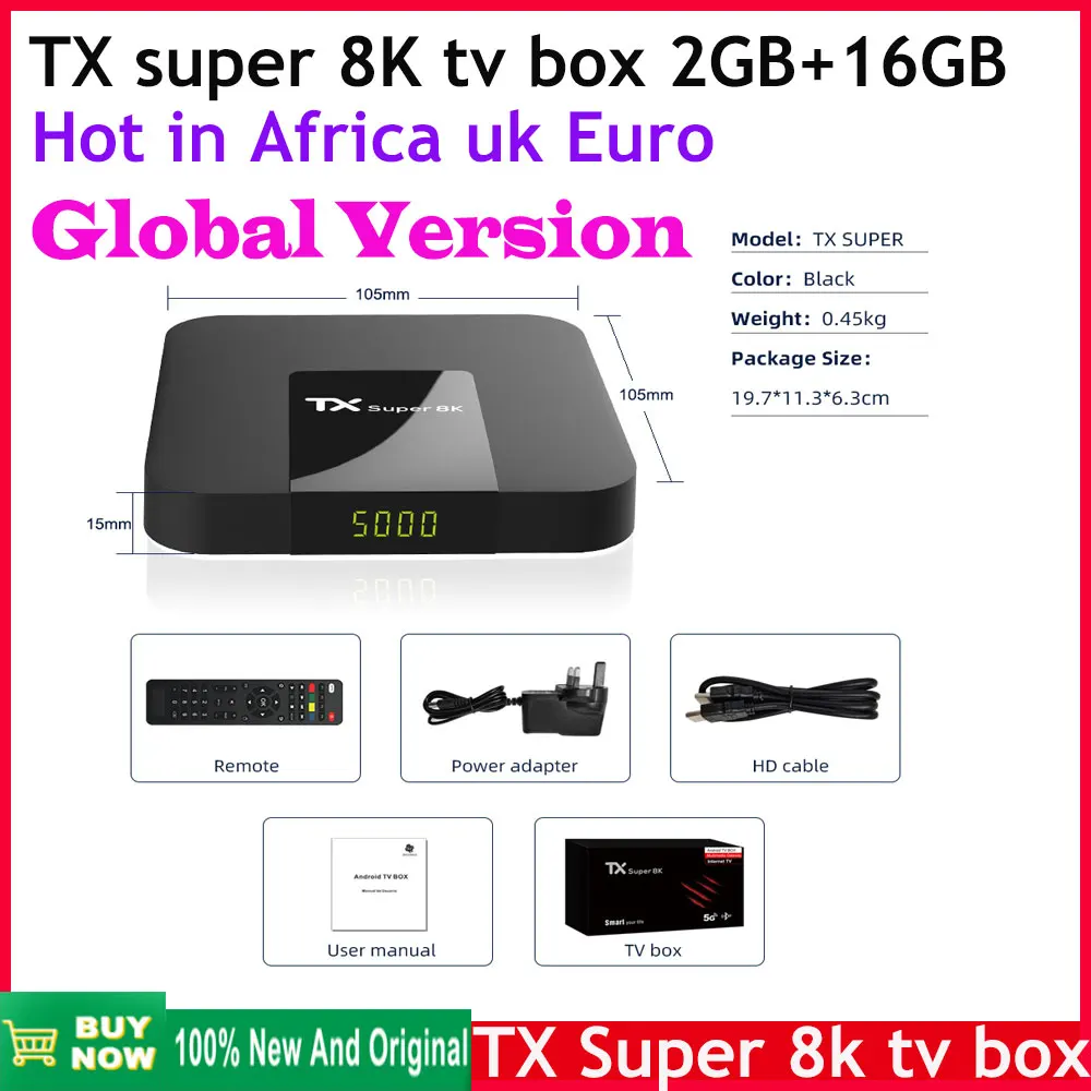 Super Vendita Tx Super 8K Tv Box Android11.0 Smart Tv Box 2G 16G Versione Globale Lettore Multimediale Set Top Box Caldo In Africa Uk Usa Euro