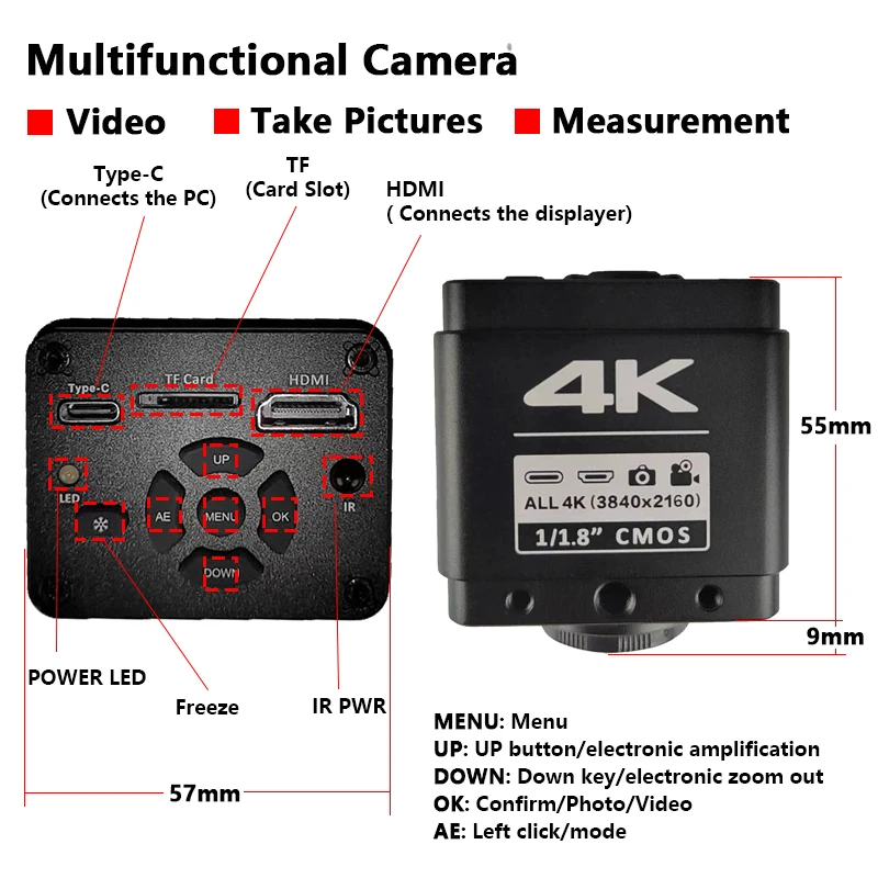 YIZHAN 전자제품용 울트라 HD 4K 디지털 현미경 60MP/48MP/13MP 산업용 카메라 150X 렌즈 조절식 현미경 세트