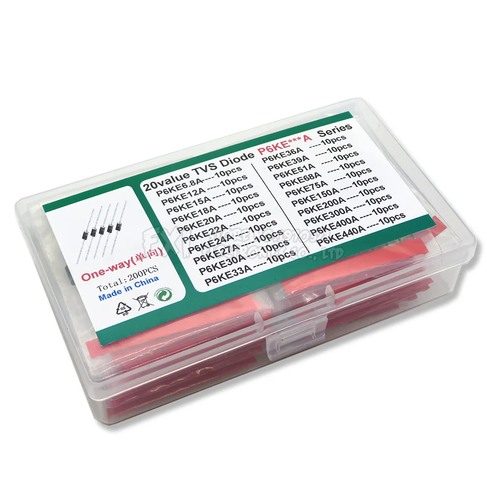 20 Valori * 10 Pz = 200 Pz Kit Transistor Tvs P6Ke6.8A/Ca 12/15/18/20/22/24/27/30/33/36/39/51/68/75/150/200/300/400/440/A/Ca Diodo