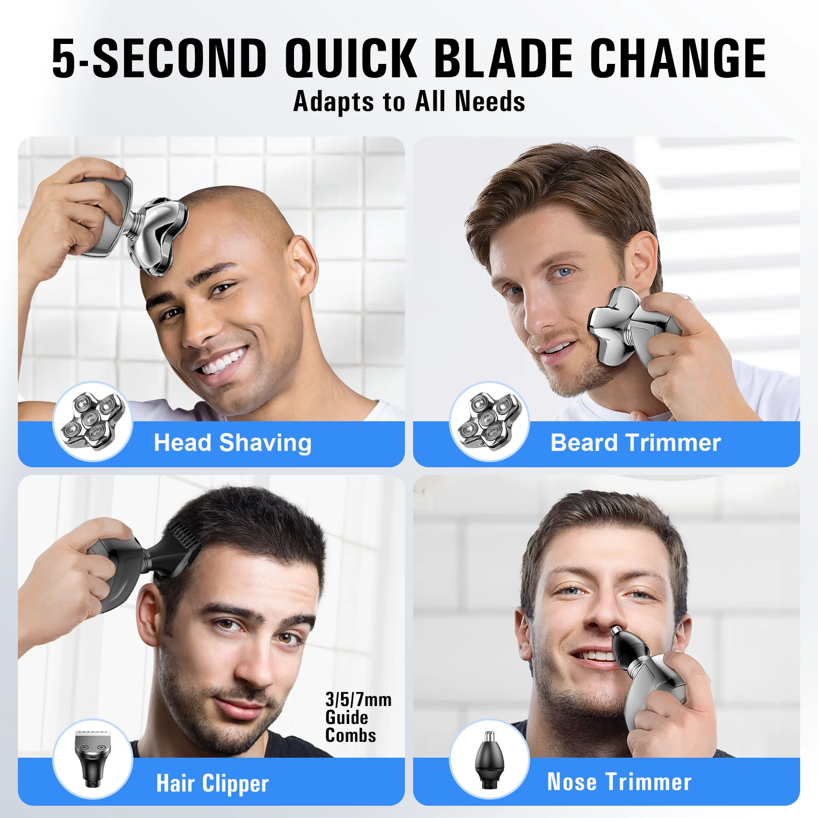 KENSEN S28 Electric Head Shaver for Blad Man Hair Trimmer 5D Floating Head Razor Beard Trimmer 5 in 1 Rechargeable Shave Machine 5