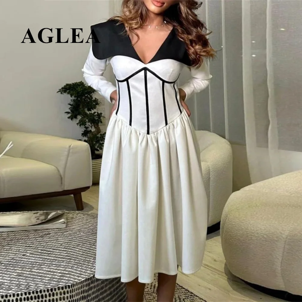 

AGLEAProm Dresses Retro Exquisite V-neck A-line Draped Satin Formal Occasion Gown formal occasion dresses sukienki na studniówkę