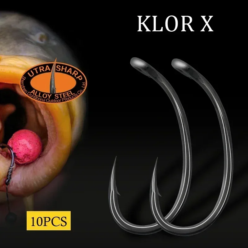 Hameçons carpe courbés 10 pièces - Longue hampe PTFE micro-barbelés tailles 2/4/6/8 pour montage hair rig