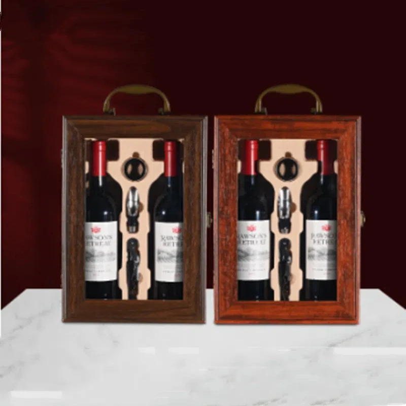 Double Pack Hand-held Walnut Colored Red Wine Gift Box Grape Red Wine Gift Box Packaging