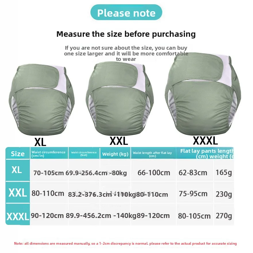 Washable Adult Cloth Diapers - Reusable with Hook Loop, Waterproof & Anti-Leak for Incontinence, Bulk Available - 2