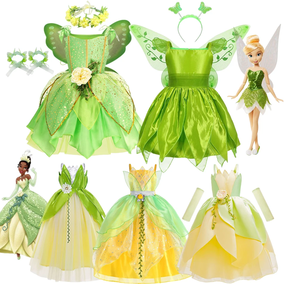 Ragazze Tinker Bell Dress Fancy Tiana The Princess And The Frog Cosplay Flower Abbigliamento Vestidos Christmas Kids Halloween Party