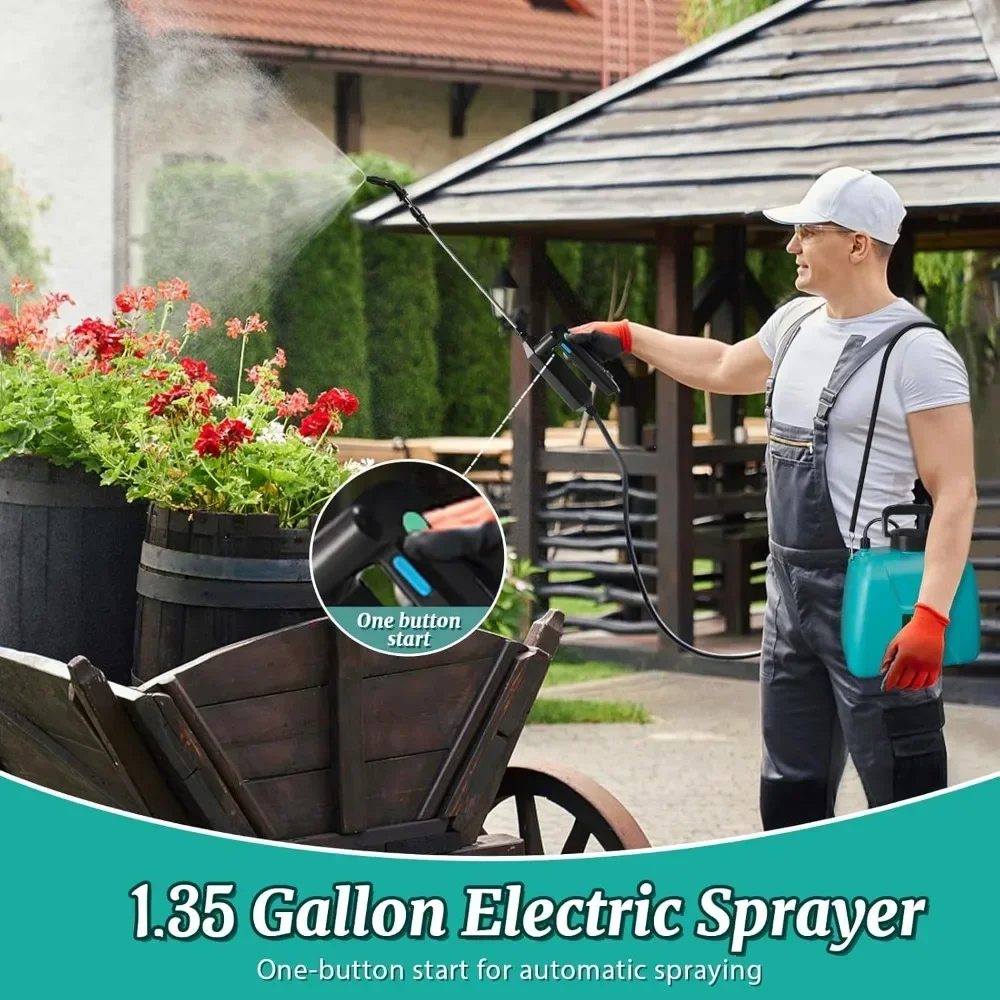 Portable Battery-Powered Garden Sprayer with 3 Nozzles, 1.35 Gallon Capacity 3