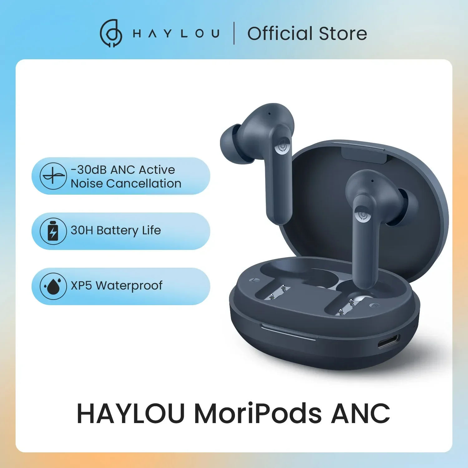 Haylou Moripods Anc Tws Draadloze Hoofdtelefoon Bluetooth5.2 Oortelefoons Touch Control 30H Endurance Oordopjes Lage Latentie Sport Headset