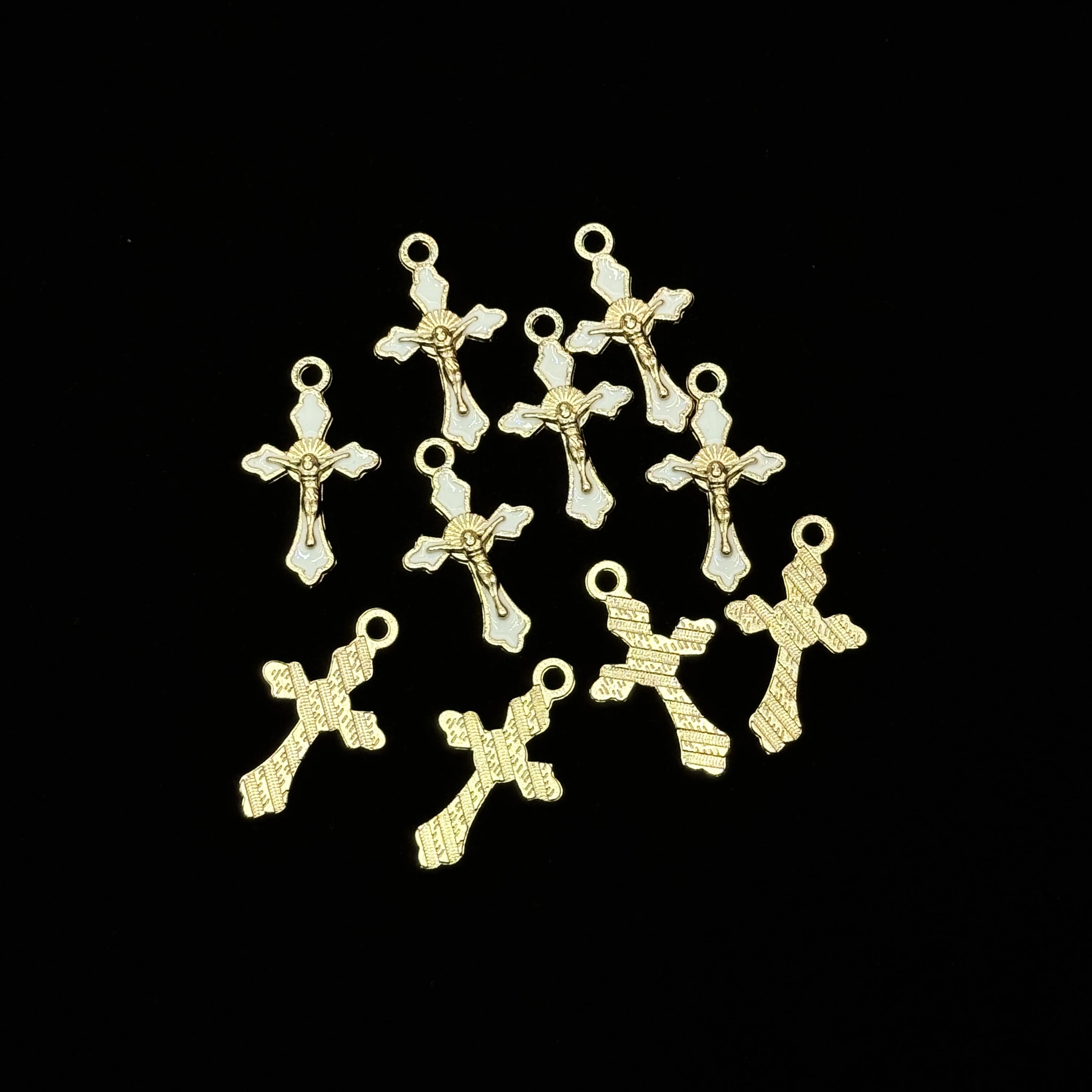 10개 에나멜 INRI 십자가 참 장식 골드/KC 금도금 카톨릭 펜던트 DIY 묵주 장신구용, 팩당 단일 색상
