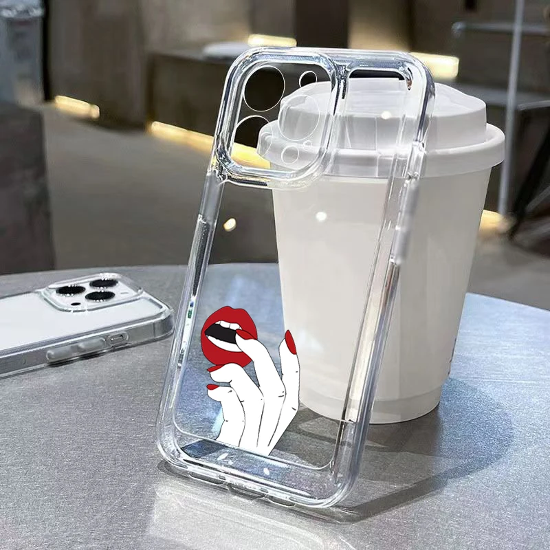 thumbnail image 1 of Funda para iPhone 16, funda suave y transparente para iPhone 11, 12, 13, 14, 15 Pro Max, XS, XR, 7, 8 Plus, SE 2020, funda con labios rojos sexys para chica, 1 of 5