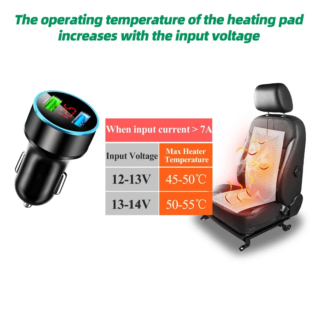 Built-in Car Seat Heater Kit Universal 12V Carbon Fiber Heating Pads 3 Levels Square Dual Control Switch System Fit 2 Seats car seat heater