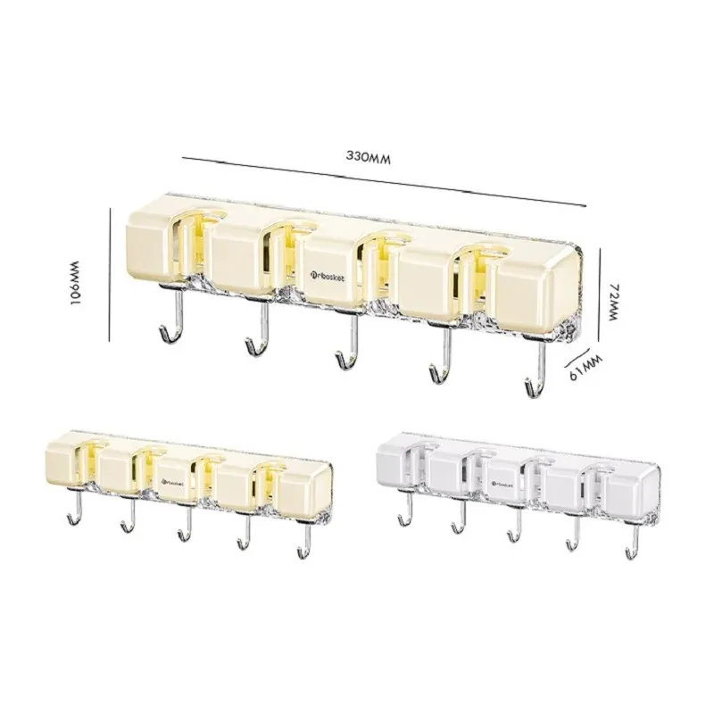Bathroom Mop Broom Holder Wall Hook No Drilling Self-Adhesive Wall Mounted Mop Holders Multifunction Organizer Shower Holder