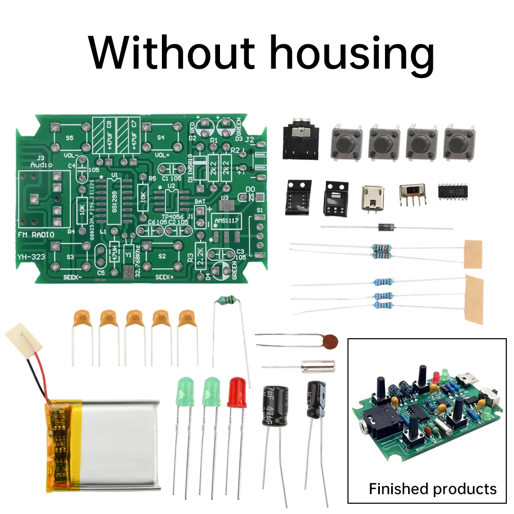סטריאו רדיו אלקטרוני 5V FM DC DIY Kit 76-108MHz מקלט אלחוטי נטען ערכת תרגול להידבקות GS1299 סוללת 3.7V
