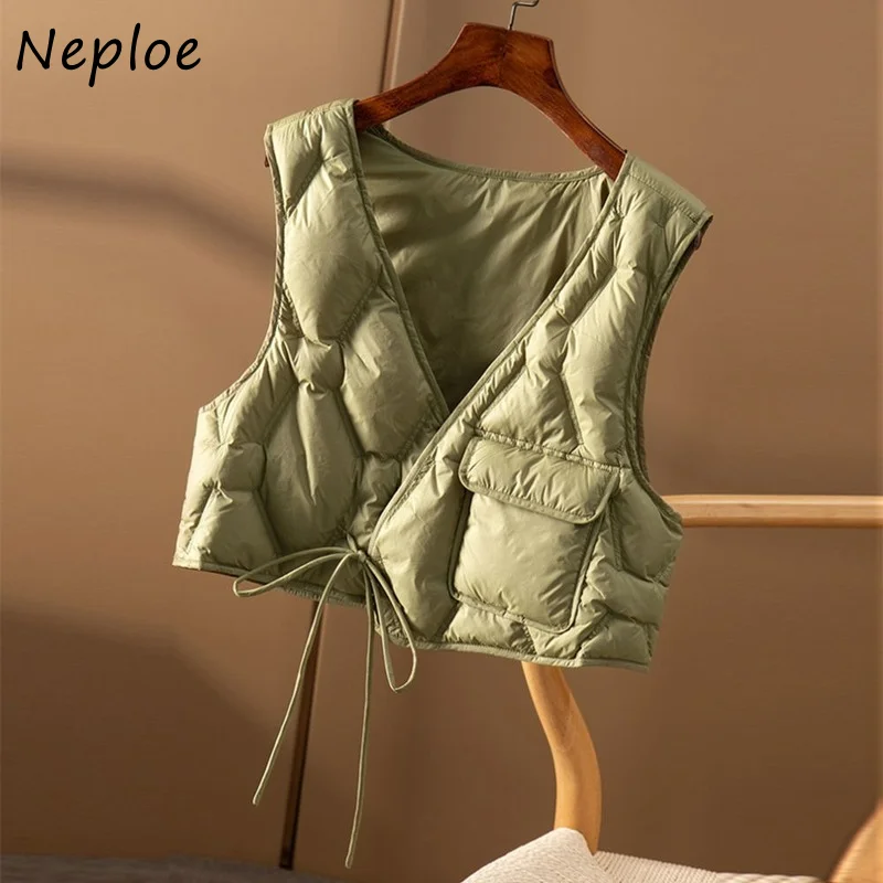 Укороченный женский жилет Neploe модный однотонный хлопковый на шнуровке верхняя