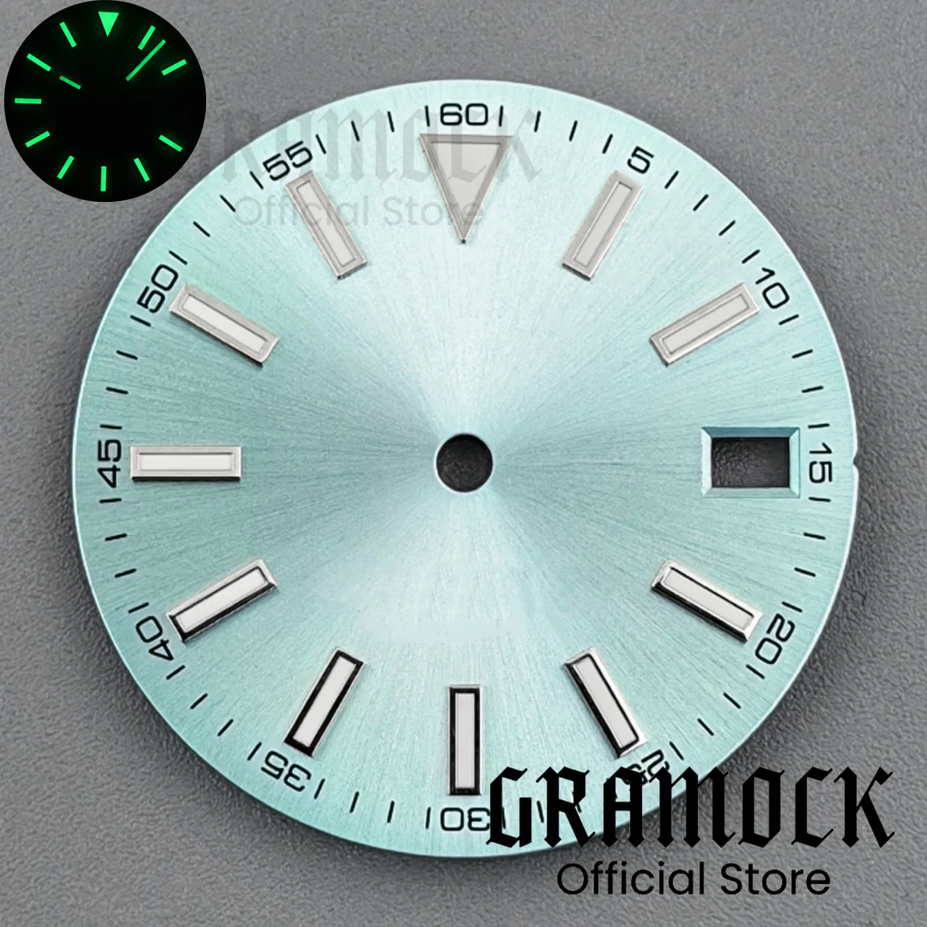 Sunburst Green-Blue-Black Luminous Watch Dial & Hand Set with Single Date Feature