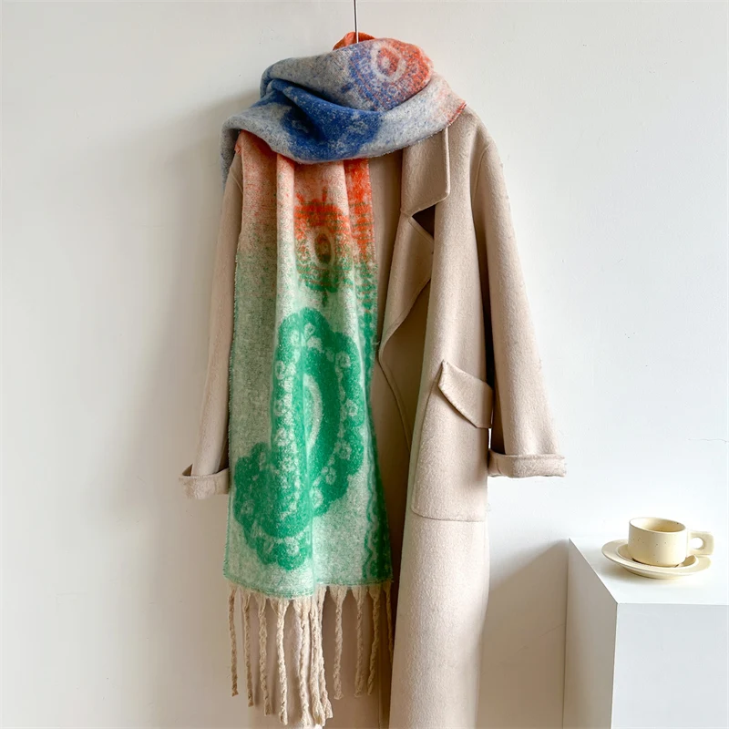

Thick Paisley Warm Print Cashmere Shawl Hijab Women Scarf Luxury Winter Pashmina Blanket with Tassel Poncho 2023 Casual Bufanda