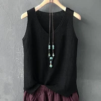 Blusas Mujer De Moda 2024 Blouse femmes été sans manches tricoté Blouse chemise femmes vêtements col en v Blouse haut pour femme chemises C855 3