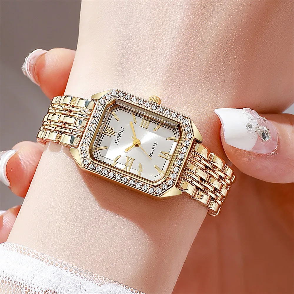 2025 Luxury Brand Gold Watches Women Business Wristwatch Diamond dial Female Student Fashion Square Quartz Watches Clock Gift