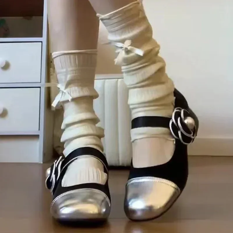 NEW Bead Flower Women Shoes 2024 Spring Mid Heels Shoes New Fashion Chunky Dress Lolita Shoes Shallow Pumps Fashion comfort